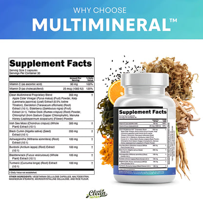 MultiMineral Sea Moss Black Seed Oil Ashwagandha Turmeric Bladderwrack Burdock Vitamin C Vitamin D3 with Elderberry Manuka Dietary Supplement Pills